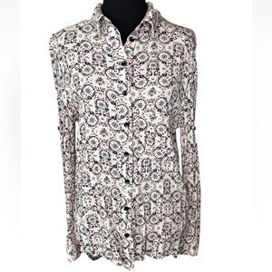 Natural Life Tunic Blouse XS Extra Small Floral Rayon Crinkle Long Sleeve Blouse